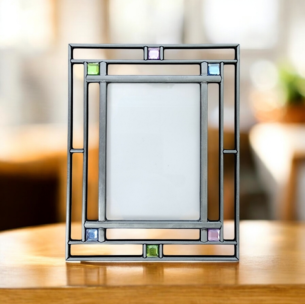 Connoisseur photo frame dark silver tone colorful glass design front glass